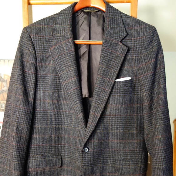 Vintage Navy Blue Wool Check Jacket - Picture 1 of 4